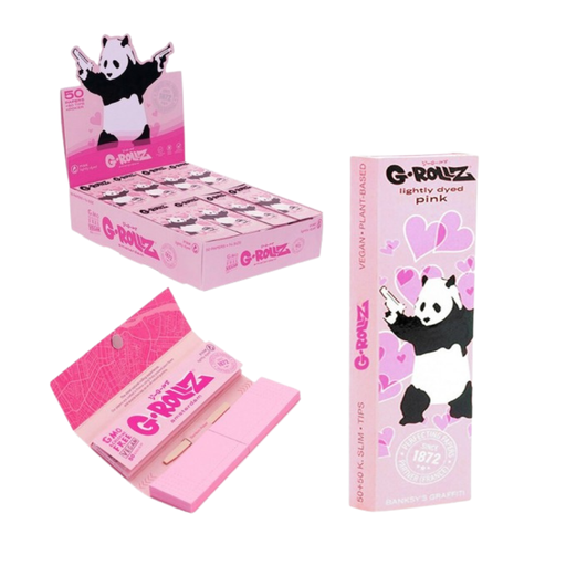 G-Rollz - "Panda Gunnin'" Pink 1 1/4 Rolling Paper + Tips